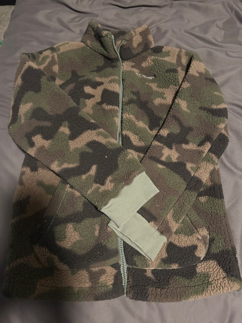 Columbia Olive and Brown Camo Sherpa Fleece Zip Jacket